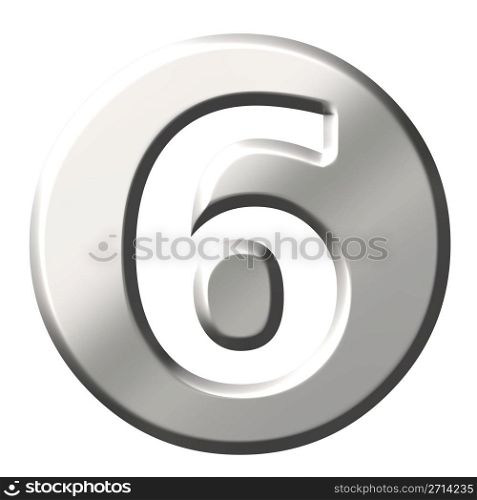 3d steel number 6 isolated in white