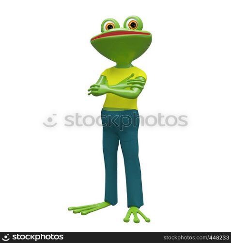 3D Stock Illustration Frog in Yellow T-shirt on a White Background