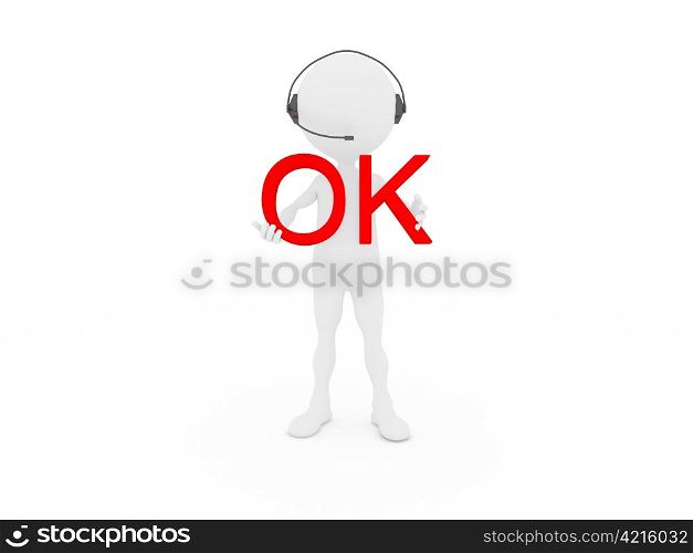 3d Support phone operator in headset rendered on white background