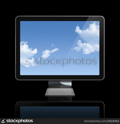 3D television screen isolated on black whith clipping path. 3D television screen