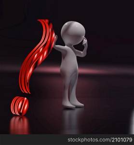 3d thinking character supporting a big question mark - 3d rendering. 3d thinking character supporting a big question mark