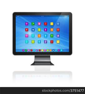 3D TV - Computer - apps icons interface - isolated on white with clipping path. HD TV - Computer - apps icons interface