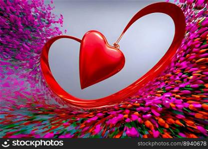 3D Warp Speed flying romantic heart, created with Generative AI technology.