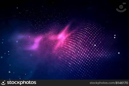 3d wave points fractal grid. Futuristic science infographic. Sound visualization. Music abstract background blue. Equalizer for music, showing sound waves with music waves, music background equalizer concept.