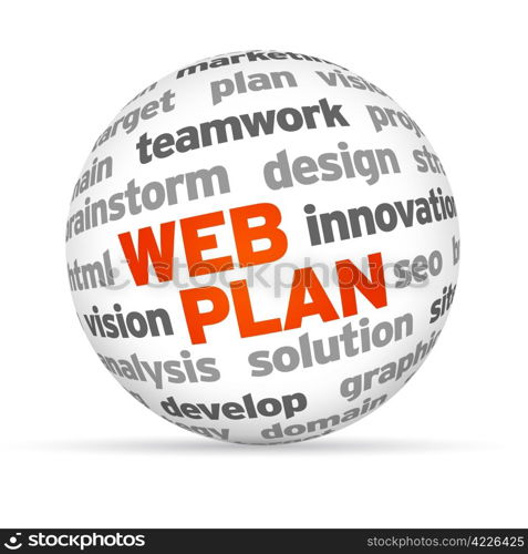3d Web Plan Word Sphere on white background.