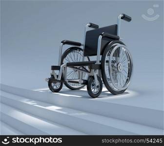 3d Wheelchair in spotlight at the top of steps