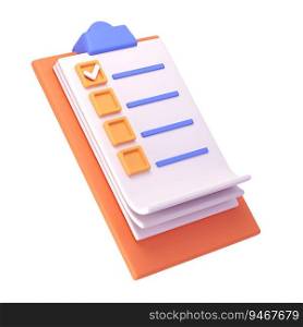 3d white clipboard icon task management todo check list on orange plane background. Work project plan concept, fast checklist, posting plan. productivity checklist.. 3d white clipboard icon task management todo check list on orange plane background. Work project plan concept, fast checklist, posting plan. productivity checklist