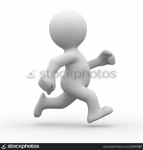 3d white human running alone in white background