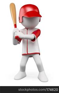 3d white people. Baseball player ready to bat. Isolated white background.