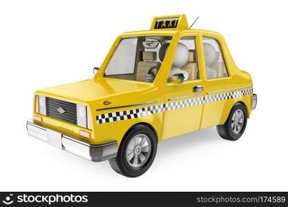 3d white people. Couple in a taxi. Isolated white background.