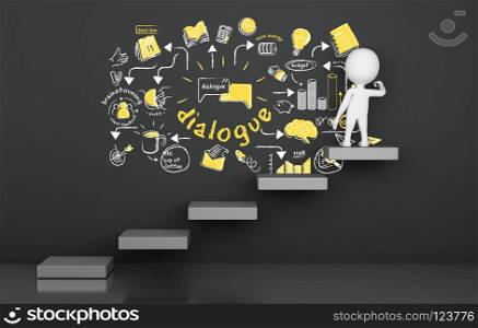 3d White people drawing business sketch. 3d illustration. White people standing on the arrow ladder and drawing business sketch. Busimess concept