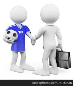 3d white people. Football player manager closing a deal. Isolated white background.