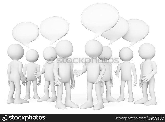 3d white people. Group of people talking. Chat concept. Isolated white background.