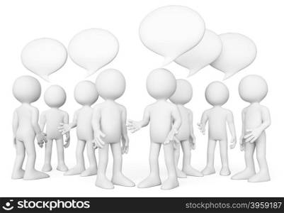 3d white people. Group of people talking. Chat concept. Isolated white background.