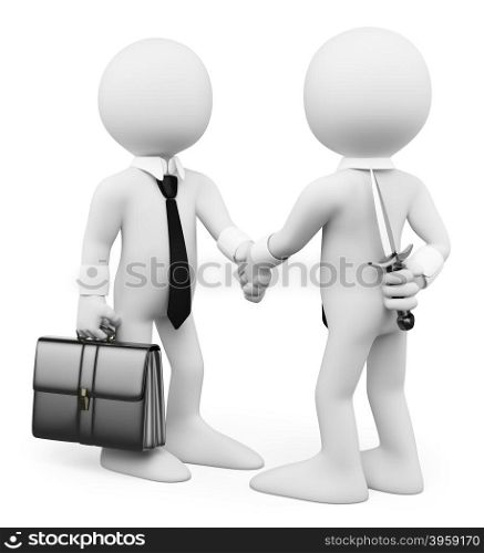 3d white people. Men closing a deal. Betray in business. Isolated white background.