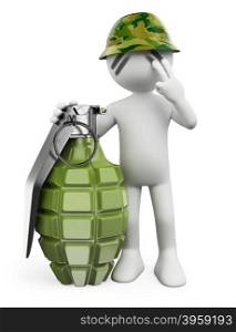 3d white people. Soldier with a hand grenade. Guerrilla. Isolated white background.