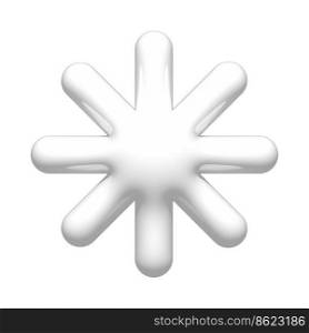 3D white snowflake icon. 3d snow weather element isolated on white background. Realistic glossy plastic 3d render design illustration for forecast, social media or Christmas decoration. 3D white snowflake icon. 3d snow weather element isolated on white background. Realistic glossy plastic 3d render design illustration for forecast, social media or Christmas decoration.