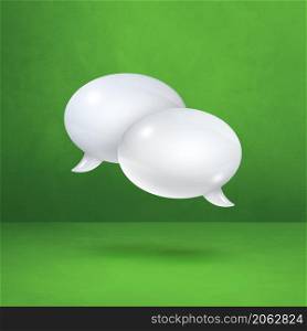 3D white speech bubbles isolated on green square background. White speech bubbles on green square background