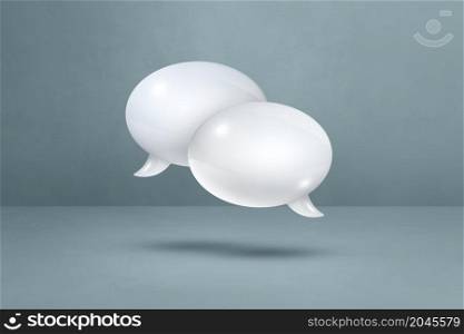 3D white speech bubbles isolated on grey background. White speech bubbles on grey background