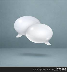 3D white speech bubbles isolated on grey square background. White speech bubbles on grey square background