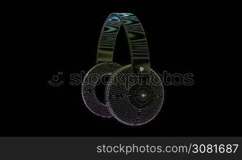 3D wire-frame model of big headphones on black background