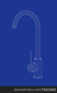 3d wire-frame model of kitchen faucet on blue background