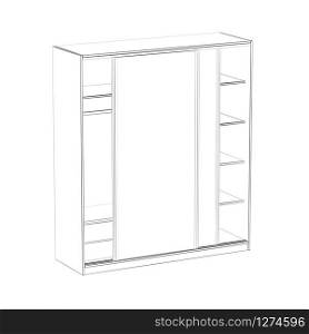 3d wire-frame model of wardrobe with sliding doors