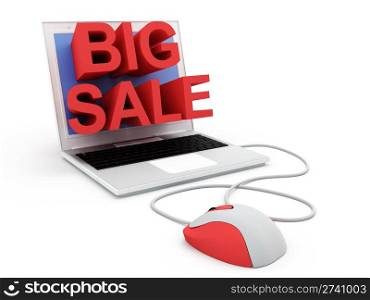 3D Word Big Sale Comes Out of Laptop Screen