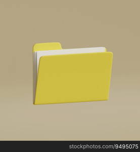 3d yellow portfolio folder and paper. 3d render illustration