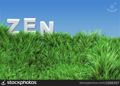 3d zen logo on a green meadow