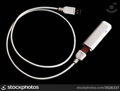 3g mobile modem with cord isolated on black