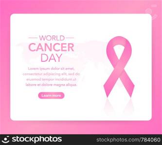 4 February World Cancer Awareness Month Campaign Background with paper Magenta ribbon symbol. Vector stock illustration.