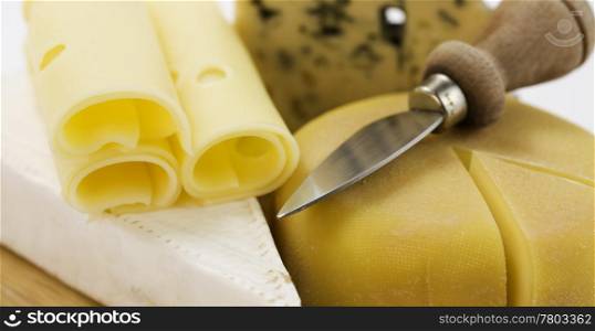 4 kinds of cheese with a cheese knife