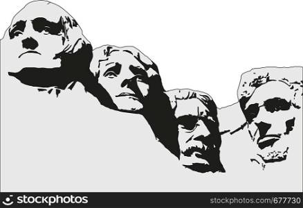 4 Presidents at Mount Rushmore National Memorial.Vector image.