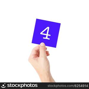 4 written on a card held by a hand
