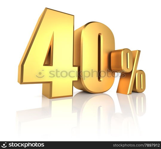 40 percent on white background. 3d render gold metal discount