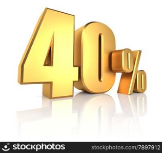 40 percent on white background. 3d render gold metal discount