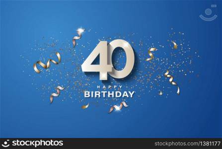 40th birthday with white numbers on a blue background. Happy birthday banner concept event decoration. Illustration stock