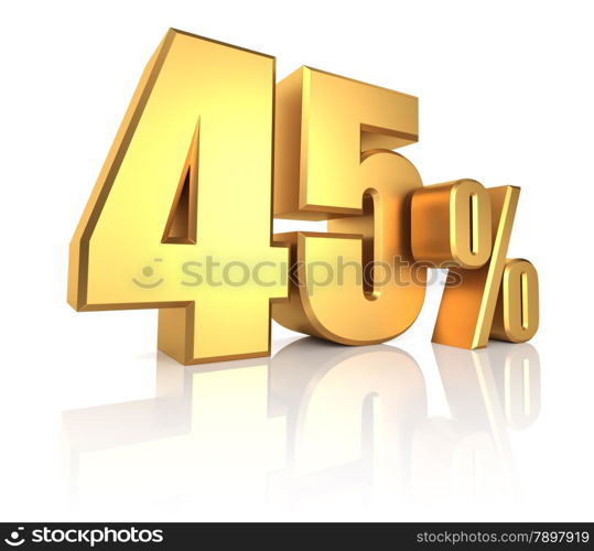 45 percent on white background. 3d rendering gold metal discount