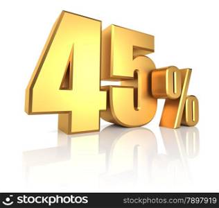 45 percent on white background. 3d rendering gold metal discount