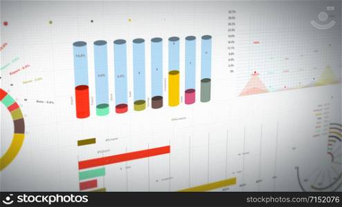 4k animation of a set of design business and market data analysis and reports, with infographics, bar stats, charts and diagrams. Business Statistics, Market Data And Infographics Layout