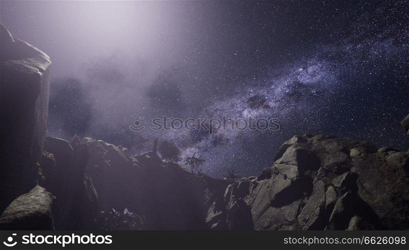 4K Astrophotography star trails over sandstone canyon walls