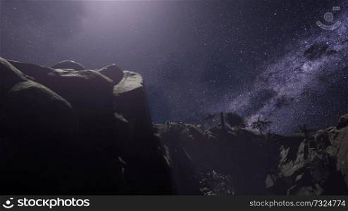 4K Astrophotography star trails over sandstone canyon walls