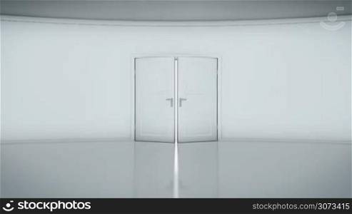 4K Door Opening with white background alpha matte. You can replace background.