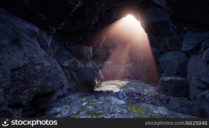4k sun light inside beautiful mysterious cave