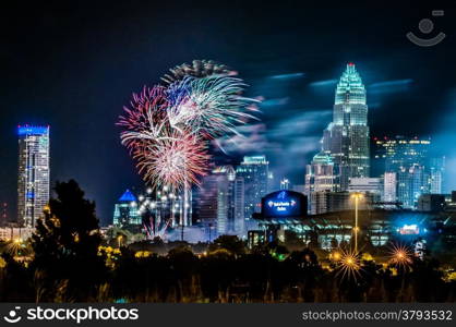 4th of july firework over charlotte skyline