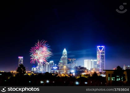 4th of july firework over charlotte skyline