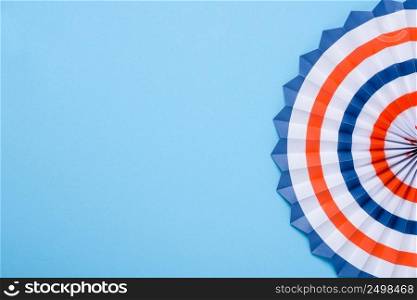 4th of July template banner. Paper fans stars USA Independence Day flag colors on blue background.
