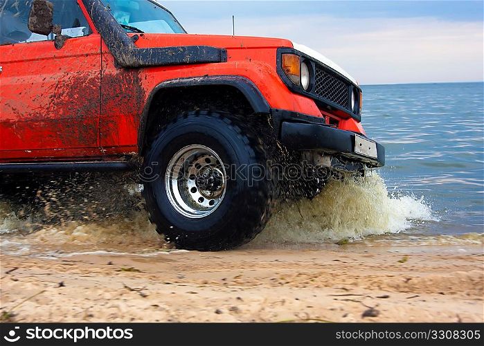 4x4 SUV in the lake. Offroad competition in Ukraine, 2010.