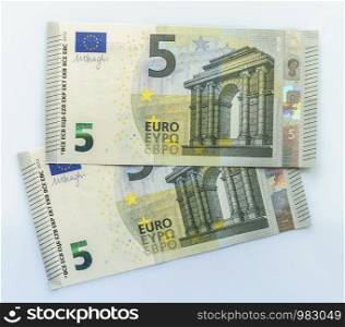 5 Euro Money Banknotes, Euro Currency, Macro Details of Five Euro Banknote, Cash, Bill Concept, High Resolution Photo
